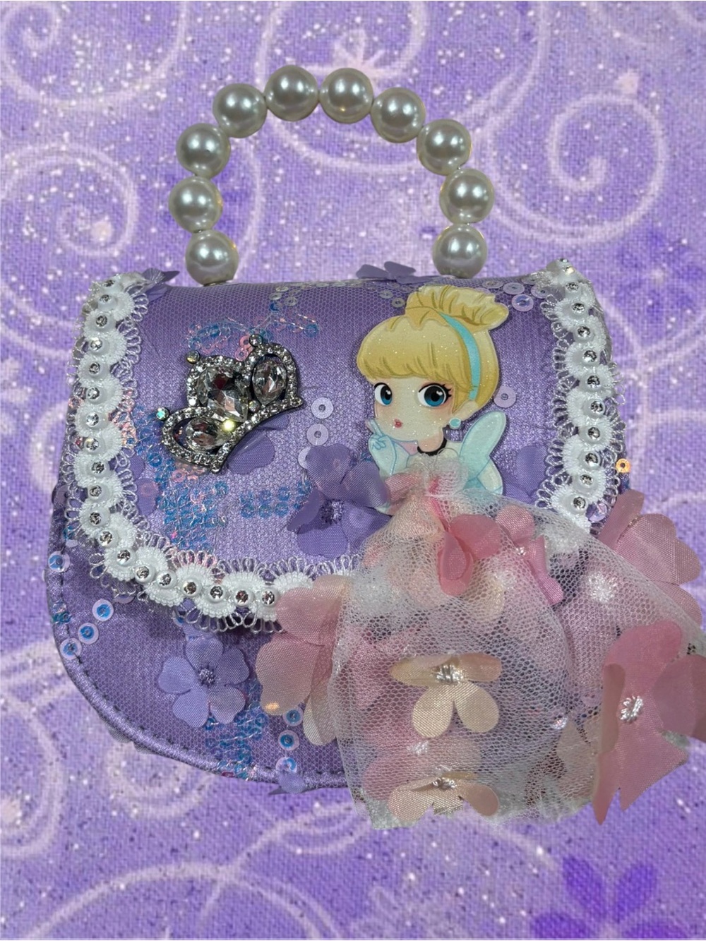 Kids Purple Princess Pearl-Handle Purse